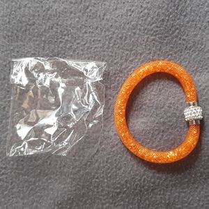 (2/$20) New Mesh Crystal Bracelet with Crystal Magnet Clasp Orange